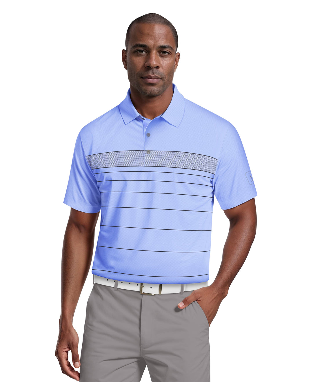 Engineered Chest Stripe Print Golf Polo (Hydrangea) 