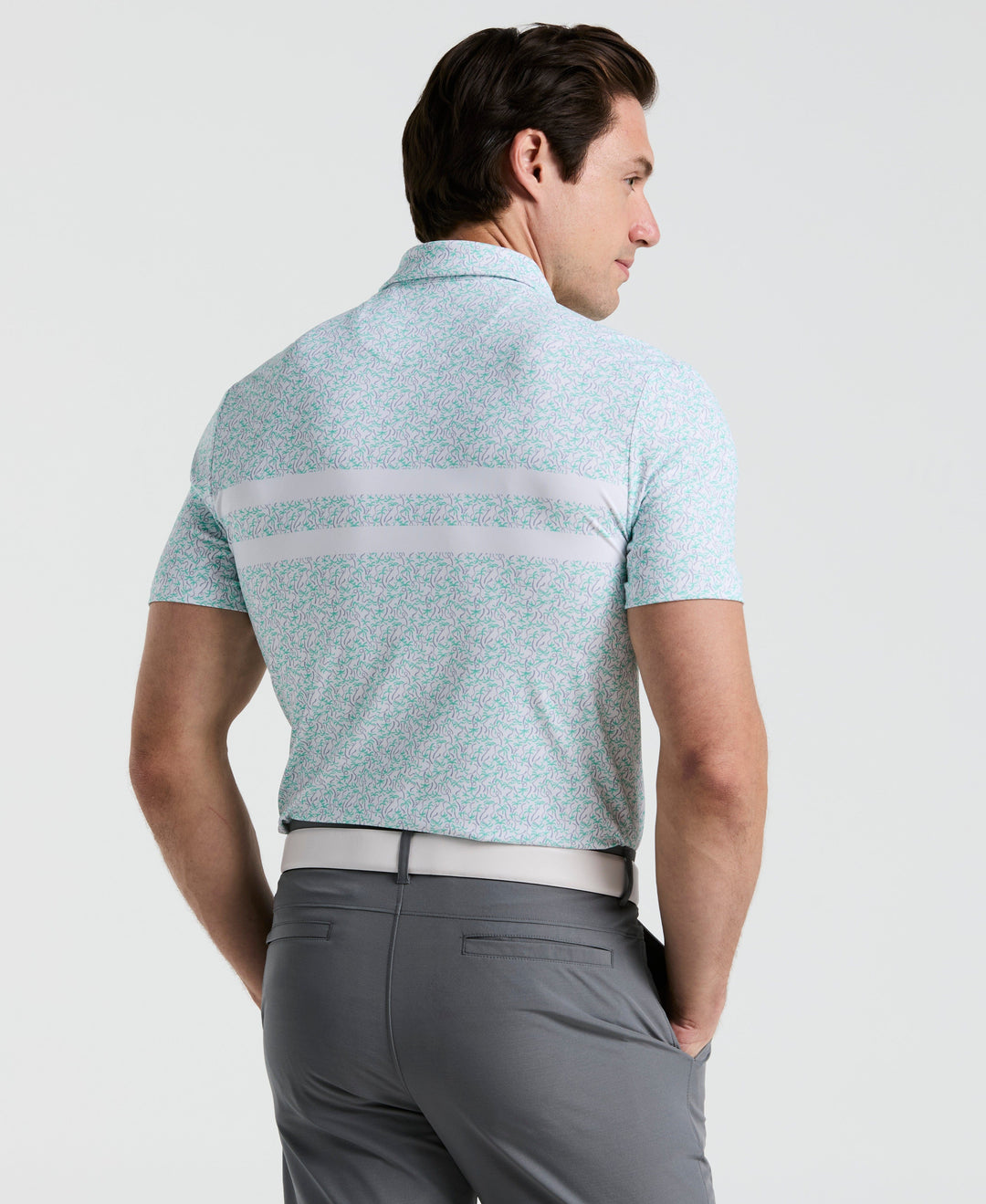 Stripe Print Golf Polo (Bright White) 