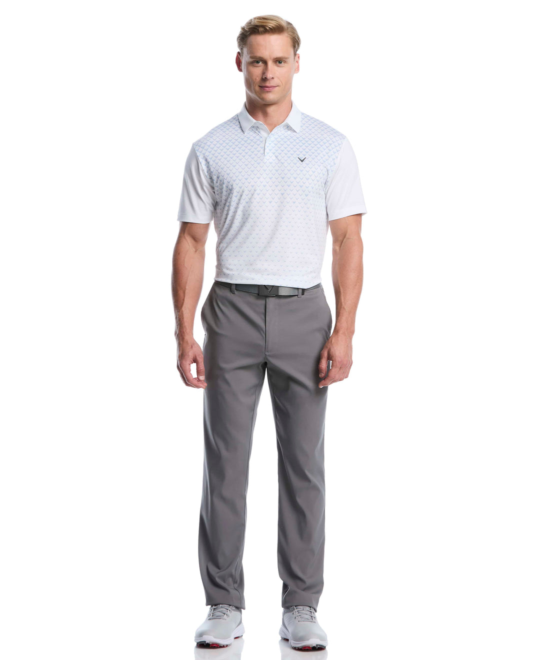 Men's Gradient Chevron Print Golf Polo (Bright White) 