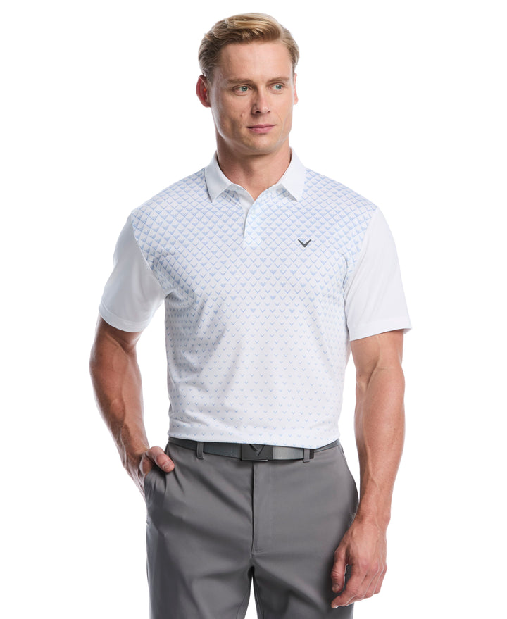 Men's Gradient Chevron Print Golf Polo (Bright White) 