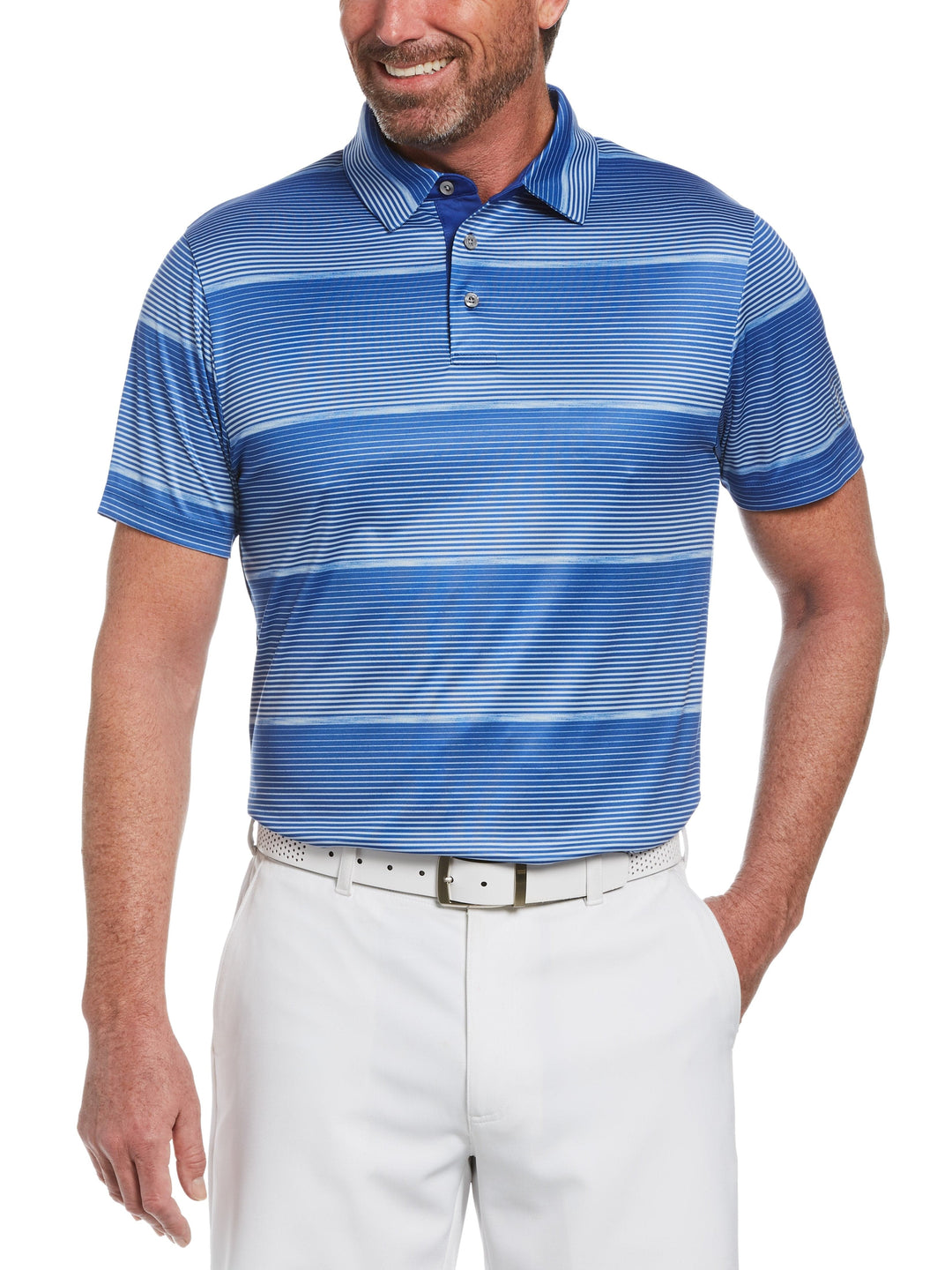 Men's Faded Space Dye Striped Golf Polo