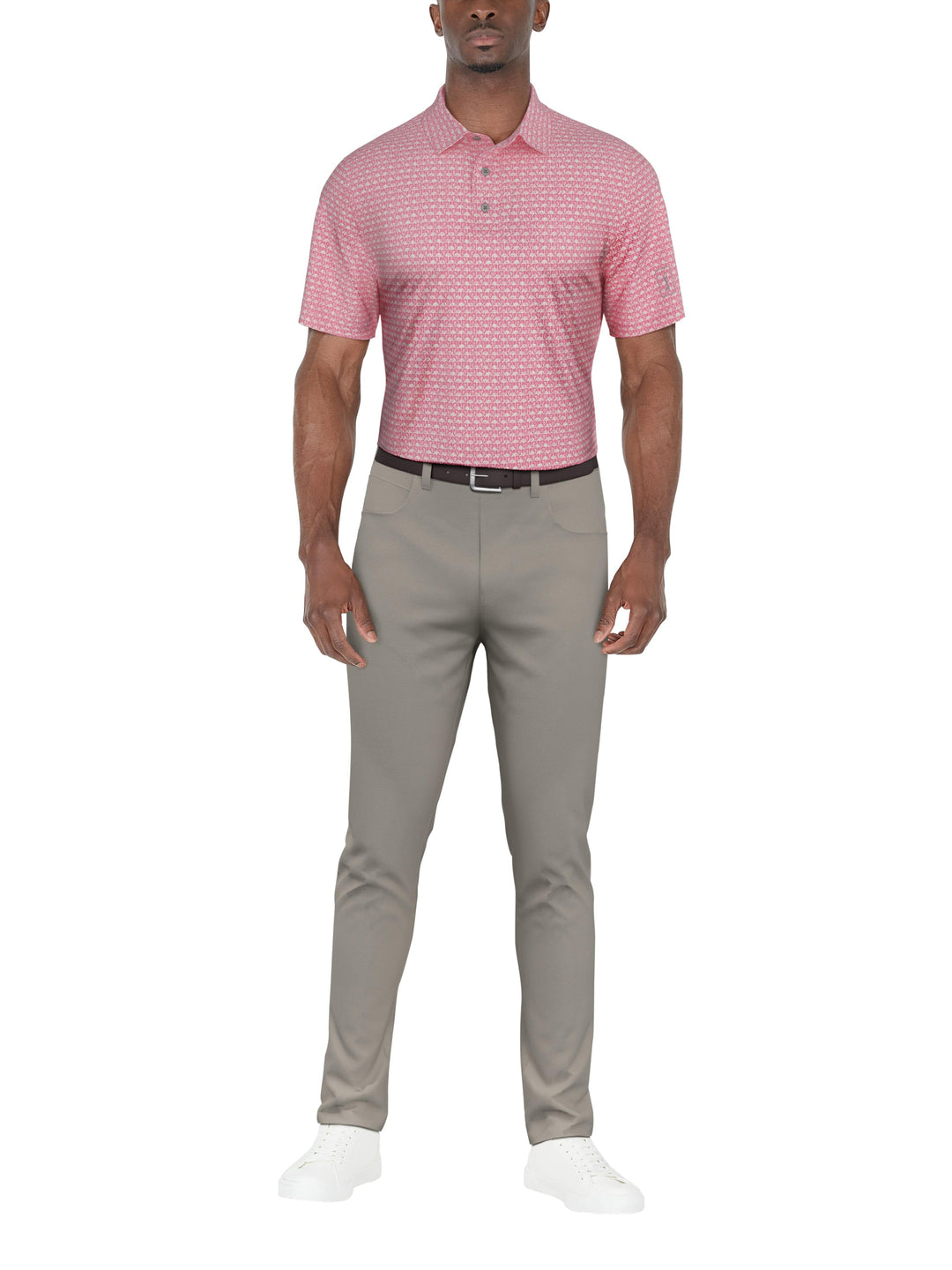 SHORT SLEEVE FLAMINGO GEO PRINTED POLO (Plumeria) 