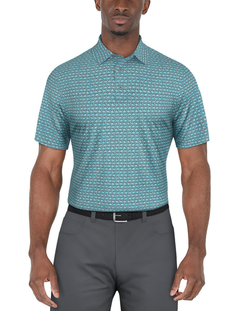 SHORT SLEEVE FLAMINGO GEO PRINTED POLO (Scuba Blue) 