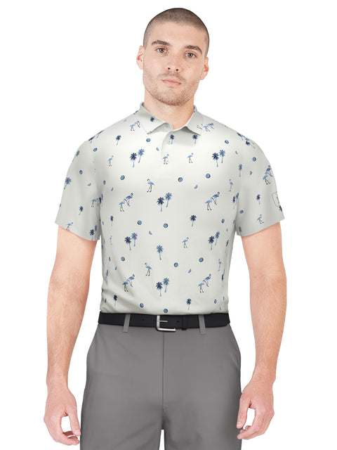 Flamingo Print Golf Polo (Bright White) 