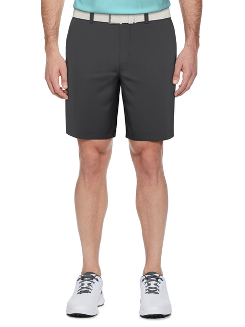 Men's Flat Front Active Waistband Horizontal Golf Print Short (Caviar) 