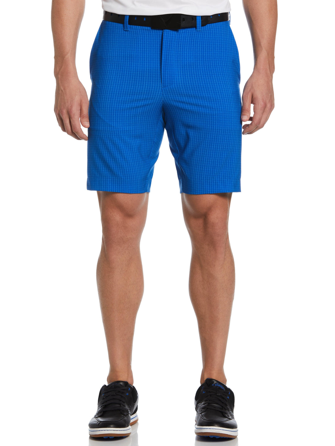 Flat Front Jaspe Grid Print Ergo Golf Short (Magnetic Blue) 