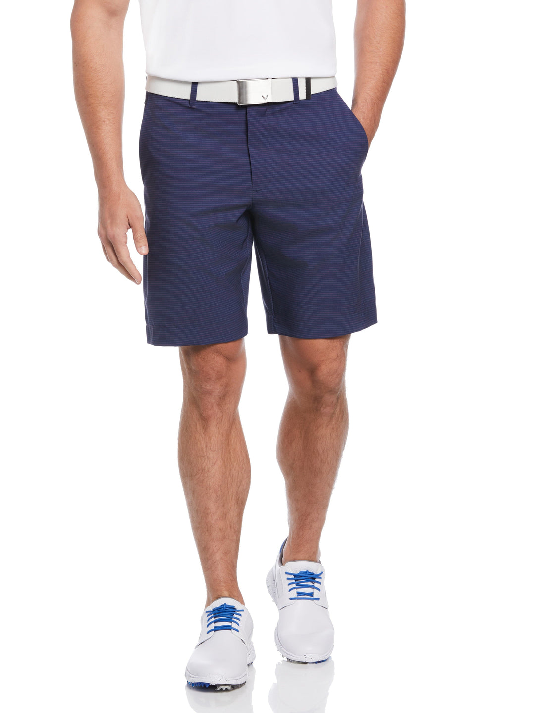 Flat Front Space Dye Fine Line Print Ergo Golf Short (Peacoat) 