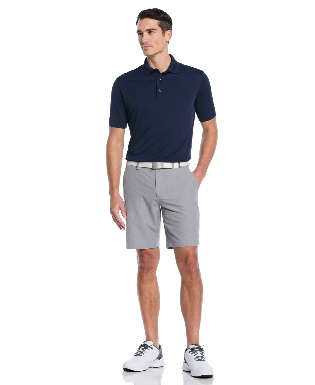 Textured Heather Flat Front 9-Inch Golf Short (Mid Grey Htr) 