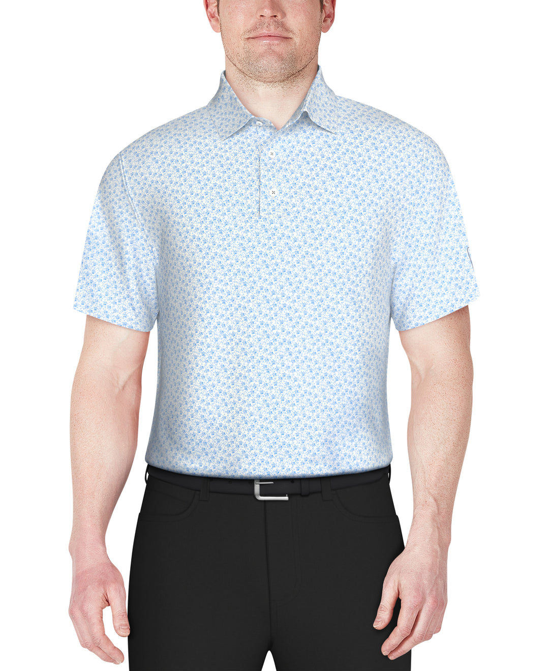 Floral Print Golf Polo (Bright White) 