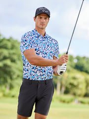 Men's Geo Botanical Print Golf Polo