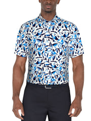 Geo Botanical Print Golf Polo (Bright White) 