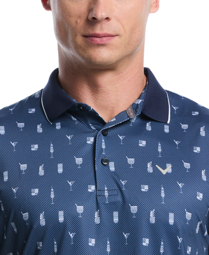 Geo Cocktail Print Golf Polo (Peacoat) 