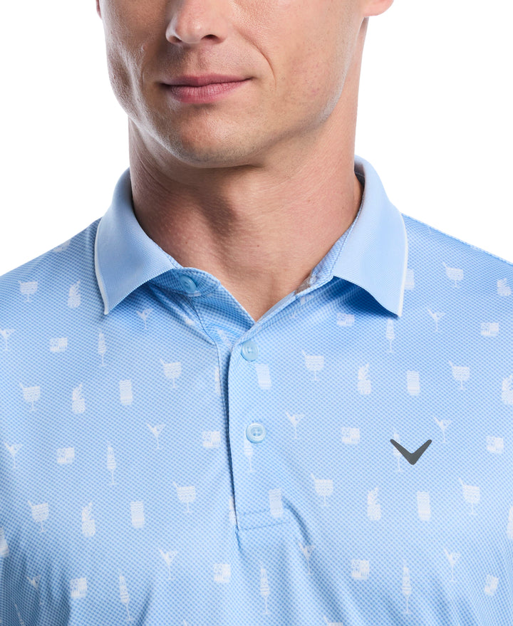 Geo Cocktail Print Golf Polo (Cerulean) 