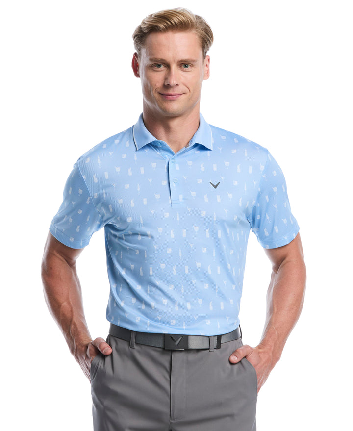 Geo Cocktail Print Golf Polo (Cerulean) 