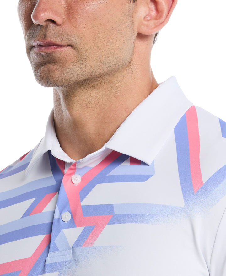 Geometric Fade Print Golf Polo (Bright White) 