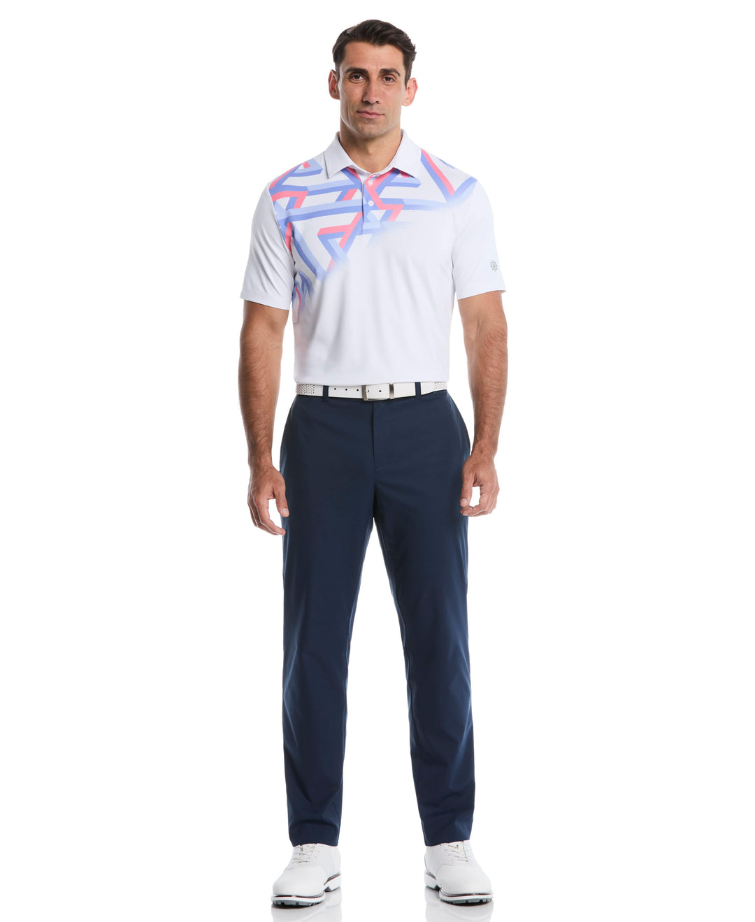 Geometric Fade Print Golf Polo (Bright White) 