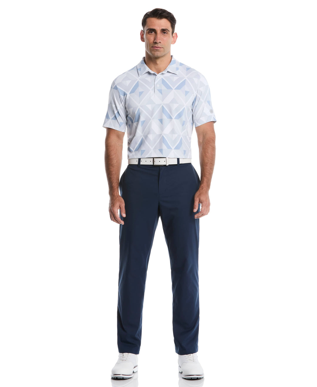 Geometric Print Golf Polo (Bright White) 