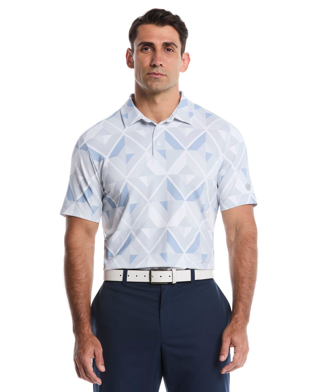 Geometric Print Golf Polo (Bright White) 