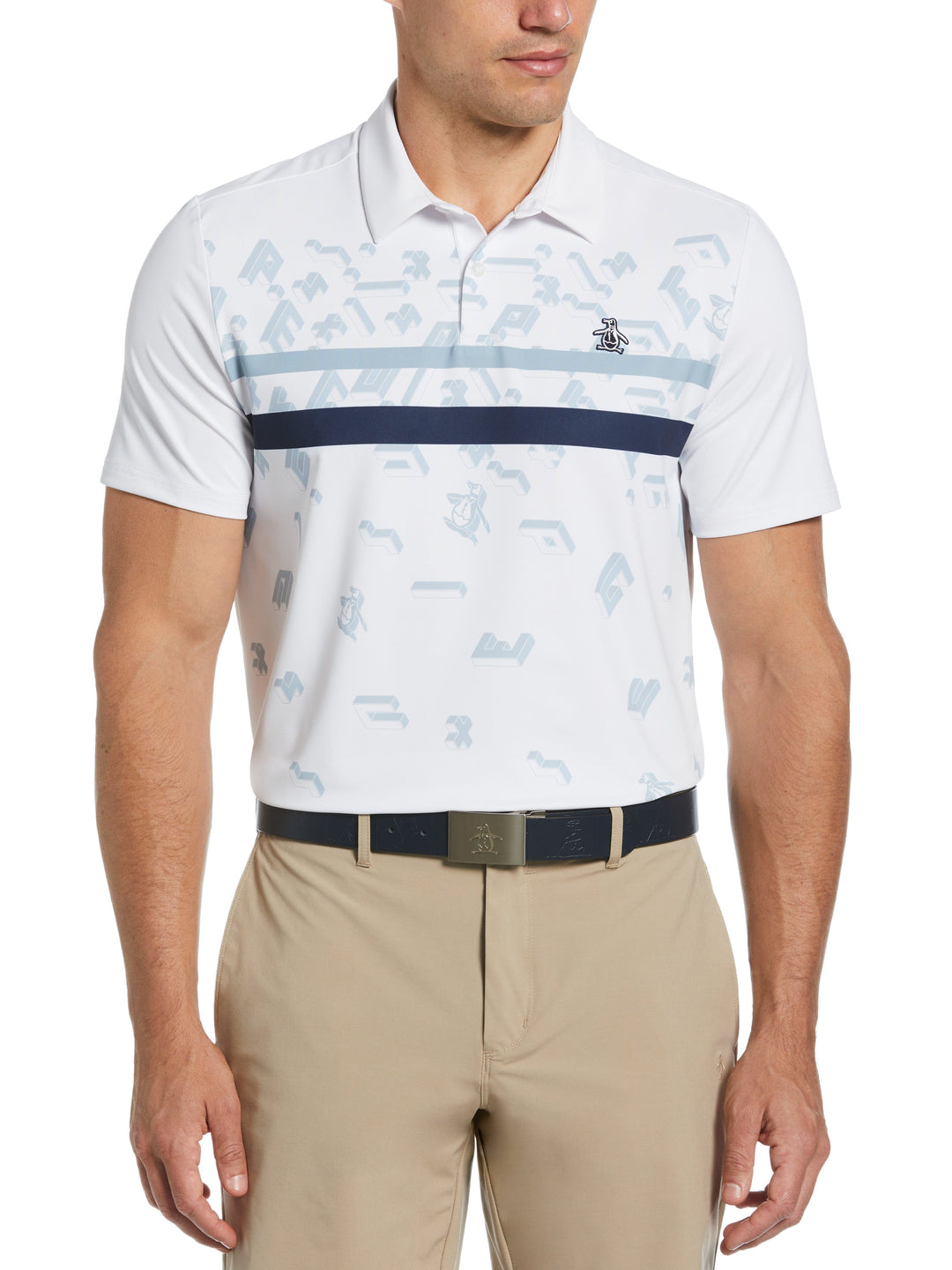 Got Game Engineered Stripe Block Print Polo (Bright White) 