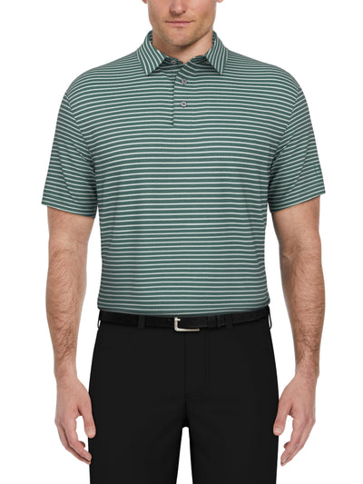 Heather Feeder Stripe Golf Polo (Deep Sea Grn Htr) 