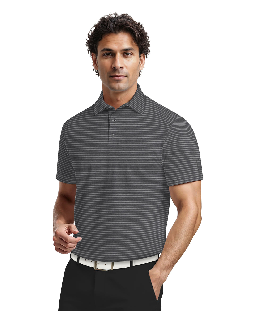 Heather Feeder Stripe Golf Polo (Grey Htr) 