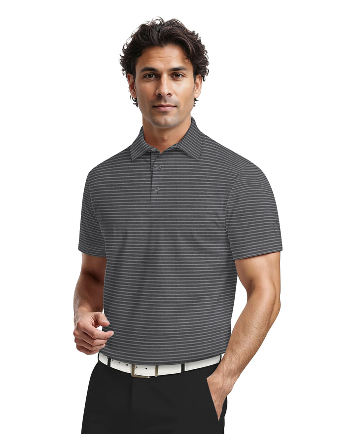 Heather Feeder Stripe Golf Polo (Grey Htr) 