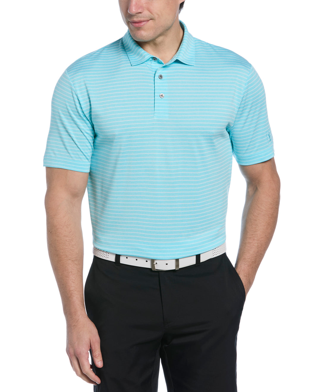 Short Sleeve Heather Stripe Feeder Polo  (Light Teal Htr) 