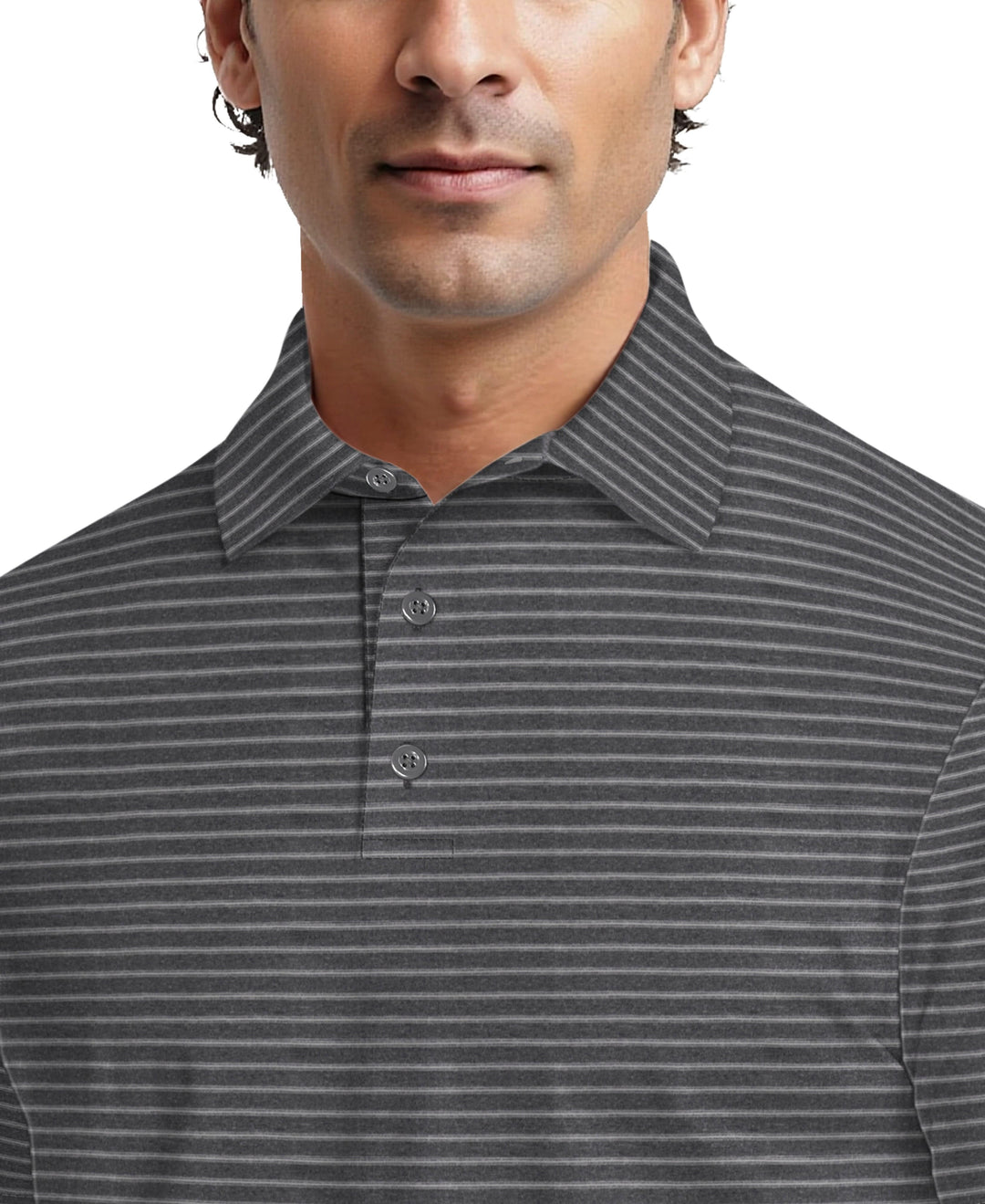 Heather Feeder Stripe Golf Polo (Grey Htr) 