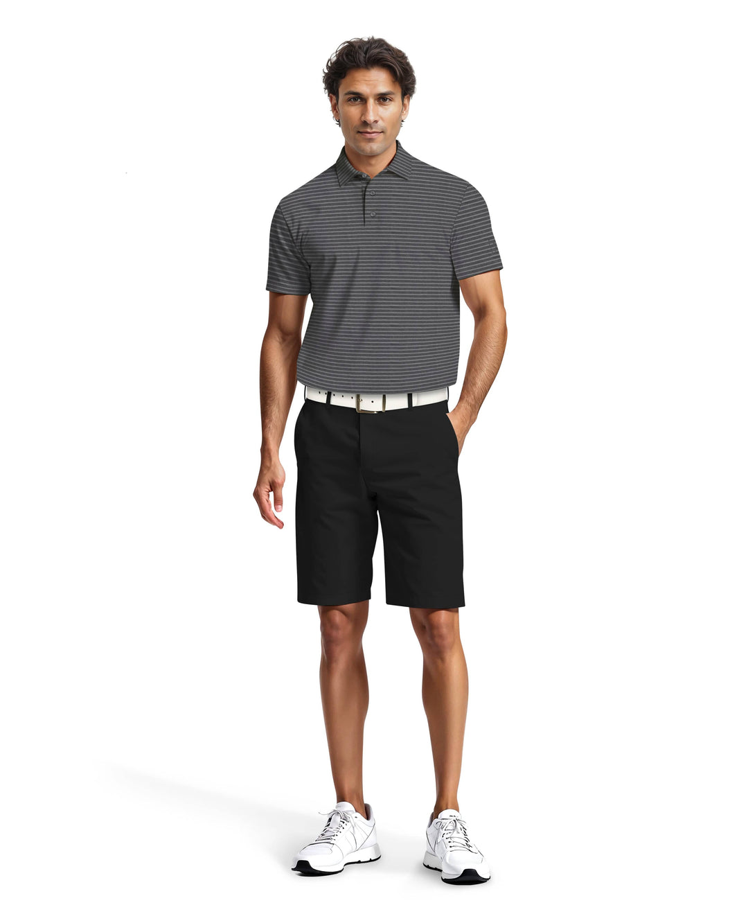 Heather Feeder Stripe Golf Polo (Grey Htr) 