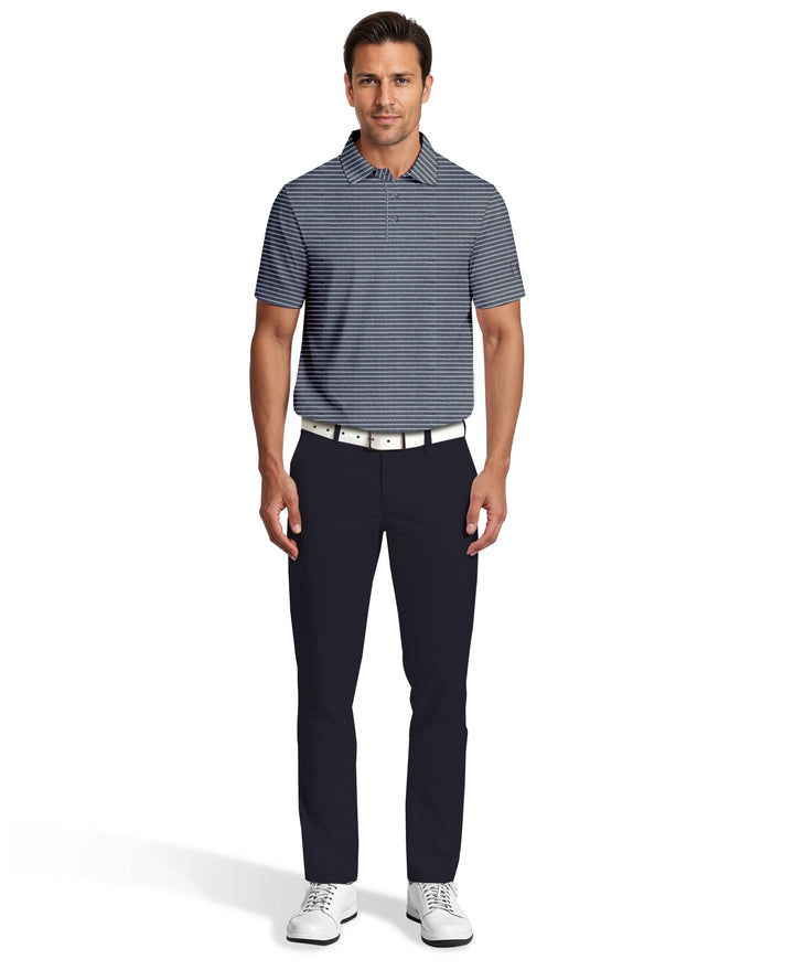 Heather Feeder Stripe Golf Polo (Peacoat Htr) 