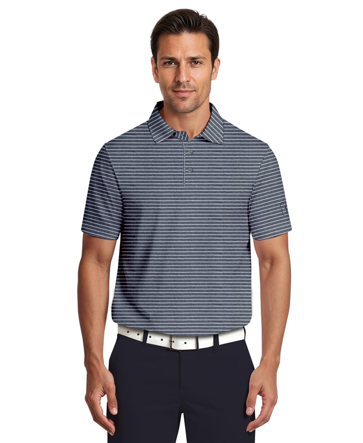 Heather Feeder Stripe Golf Polo (Peacoat Htr) 