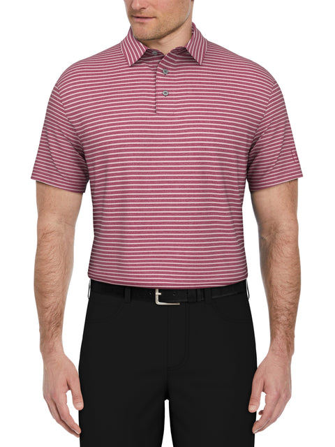 Heather Feeder Stripe Golf Polo (Smoky Aster Htr) 