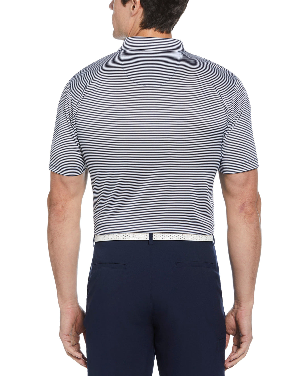 Short Sleeve Two Color Stripe Polo (Mood Indigo) 