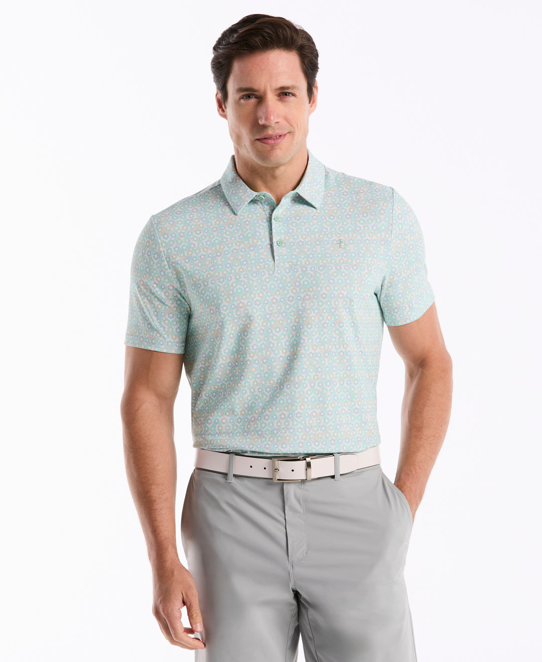 Framed Floral Golf Polo (Lichen) 