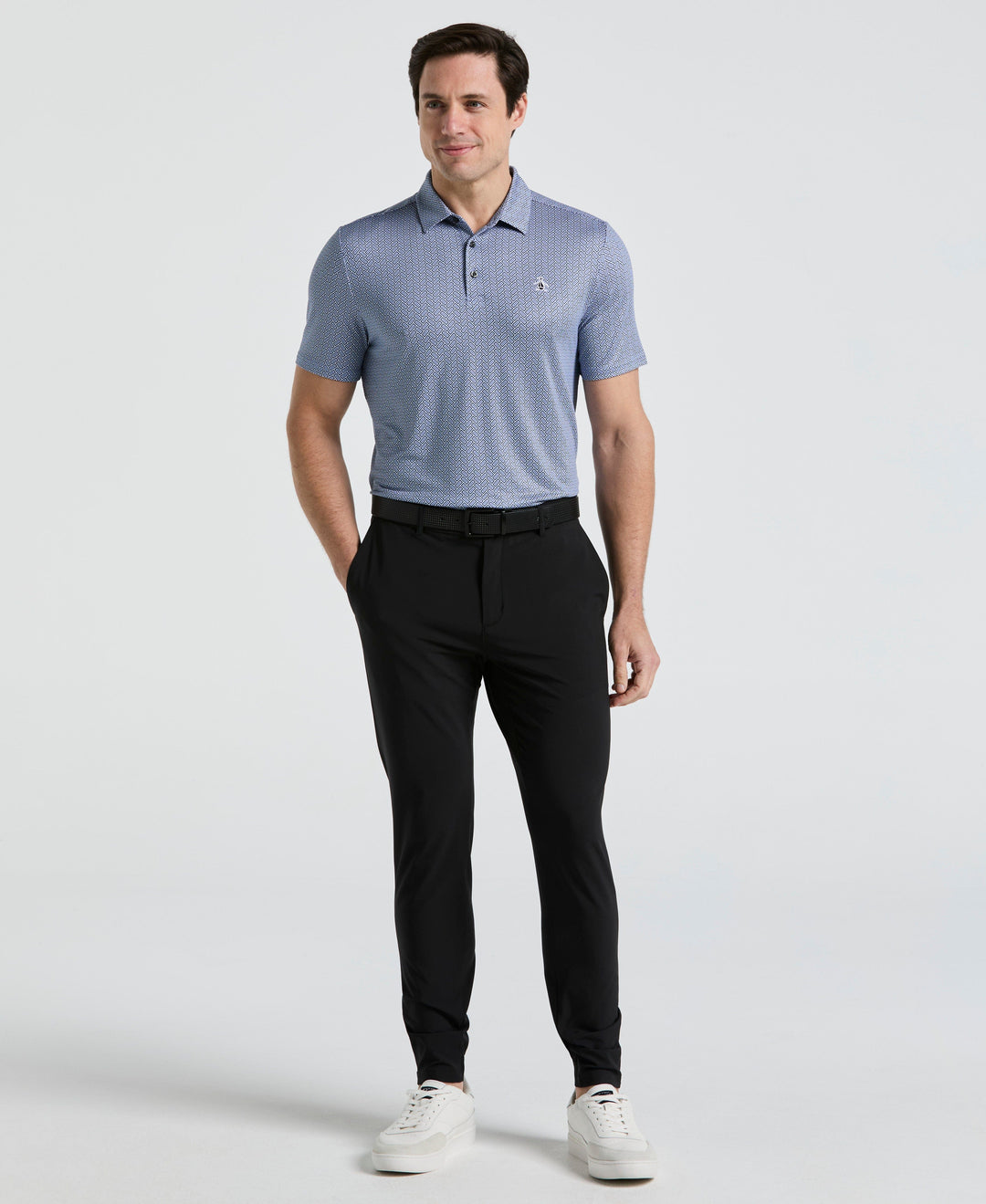 Heritage Herringbone Print Golf Polo (Black Iris) 