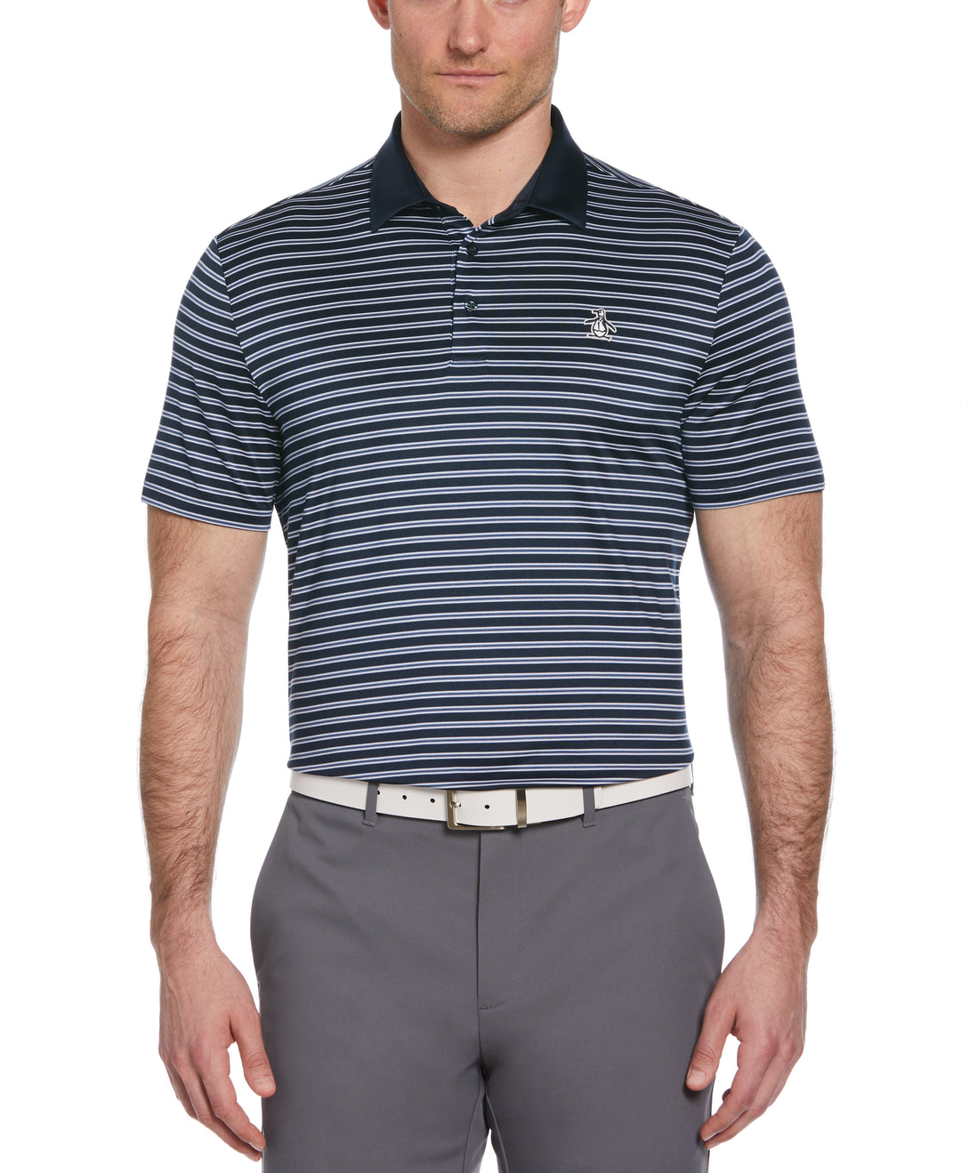Heritage Stripe Solid Collar Short Sleeve Polo Shirt (Black Iris) 