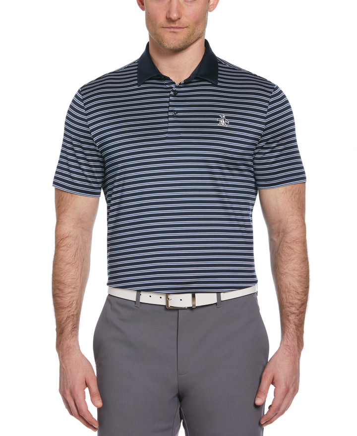 Heritage Stripe Solid Collar Short Sleeve Polo Shirt (Black Iris) 
