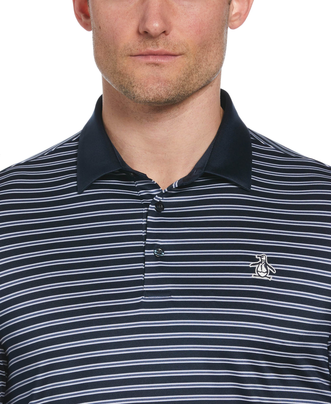 Heritage Stripe Solid Collar Short Sleeve Polo Shirt (Black Iris) 