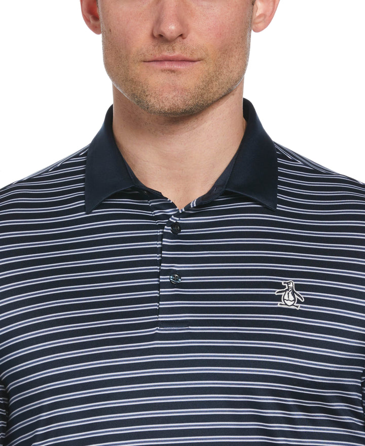 Heritage Stripe Solid Collar Short Sleeve Polo Shirt (Black Iris) 