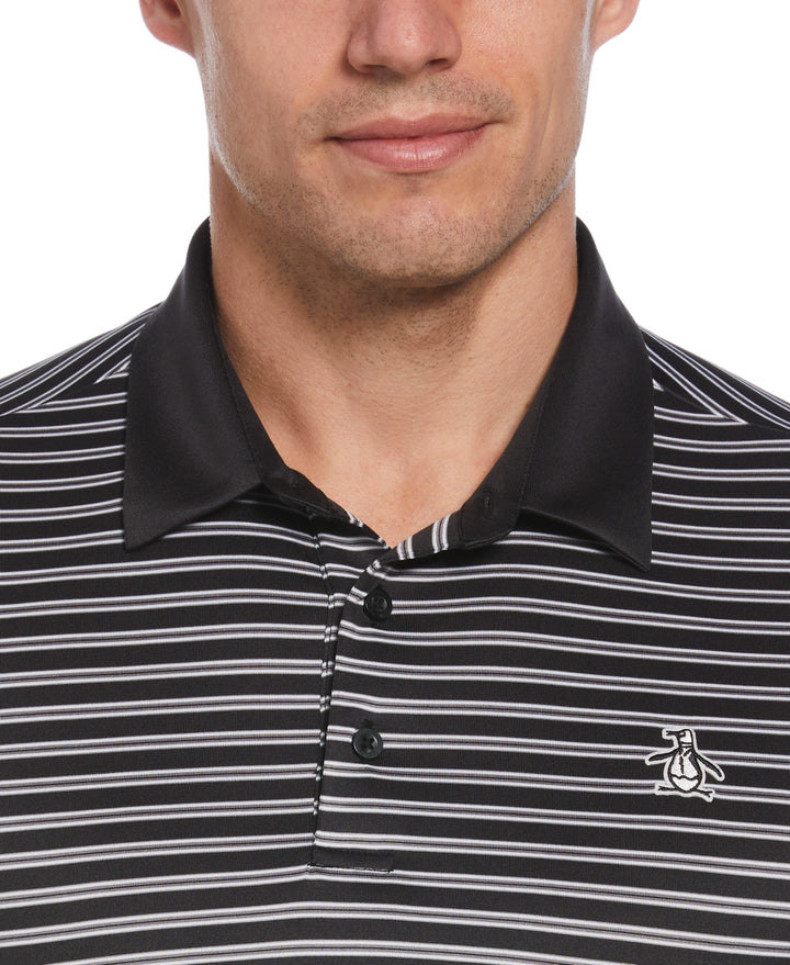 Heritage Stripe Solid Collar Short Sleeve Polo Shirt (Caviar) 