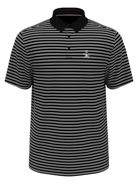 Heritage Stripe Solid Collar Short Sleeve Polo Shirt (Caviar) 