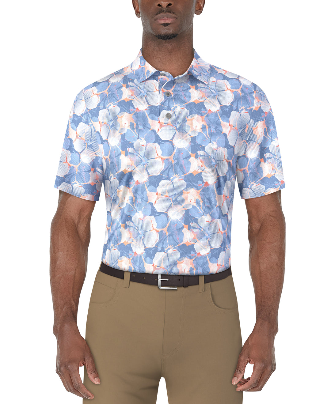 SS Hibiscus Print Polo (Blissful Blue) 