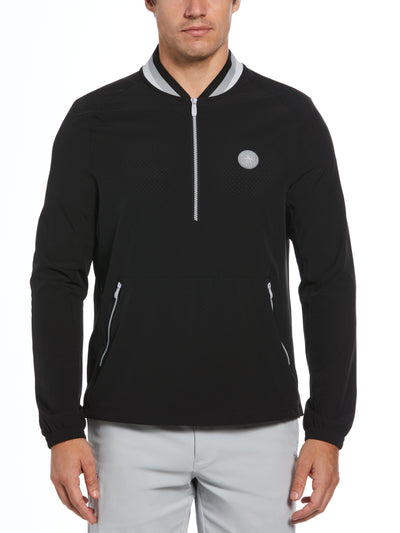 Lightweight 1/4 Zip Long Sleeve Golf Windbreaker With Striped Collar (Caviar) 