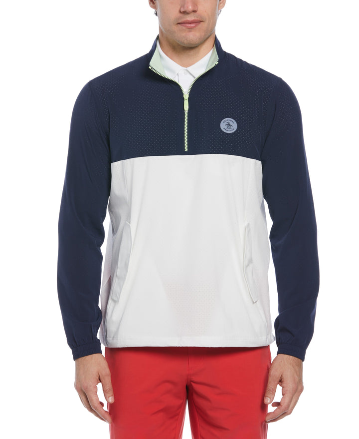 Lightweight 1/4 Zip Color Block Long Sleeve Golf Windbreaker (Black Iris) 