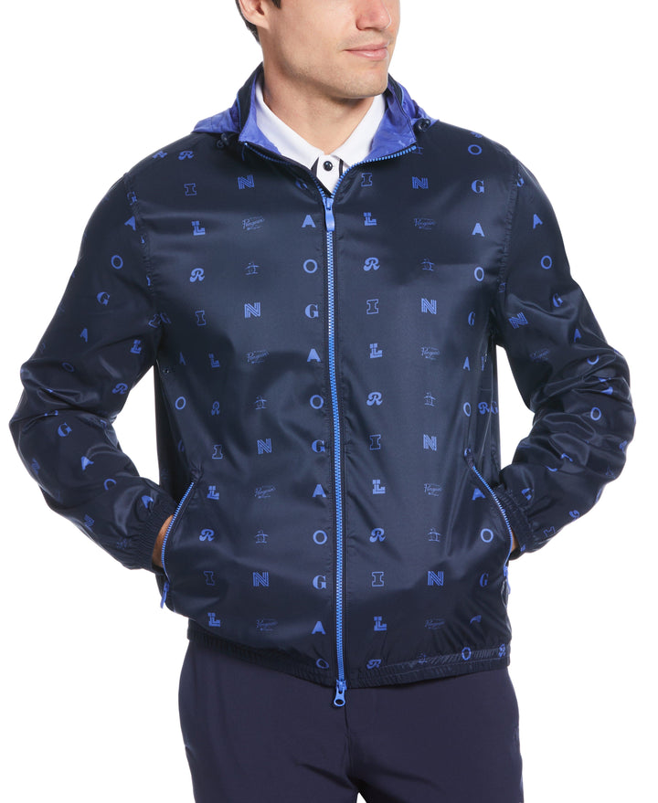 Logo Print Wind Jacket with Hidden Hood (Black Iris) 