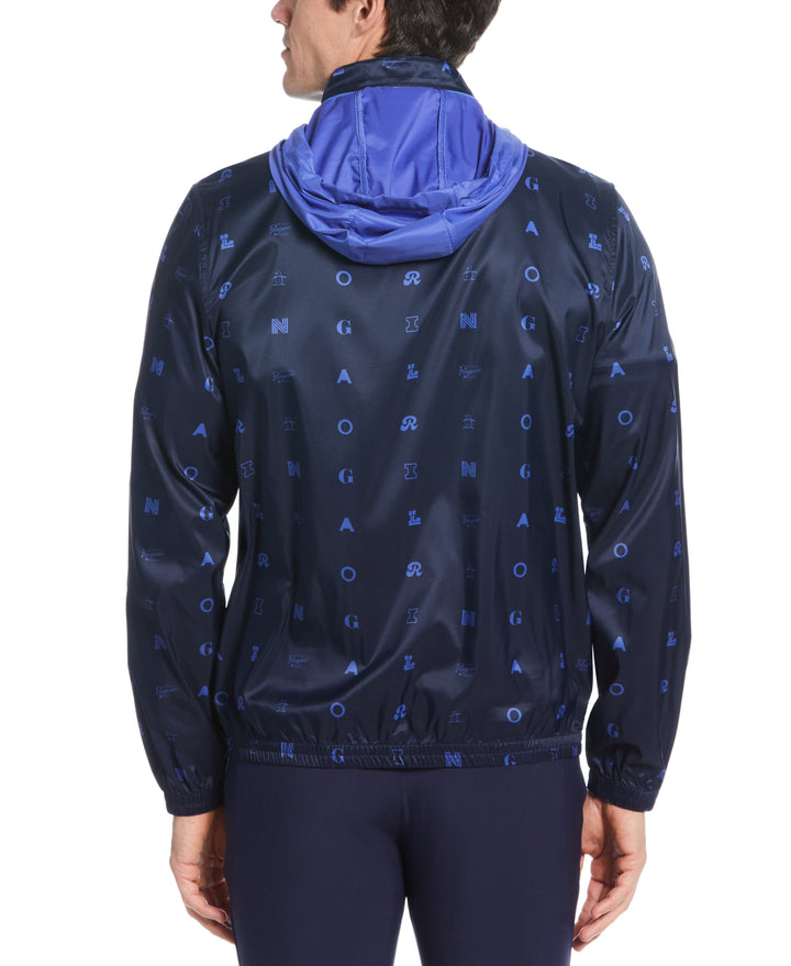 Logo Print Wind Jacket with Hidden Hood (Black Iris) 