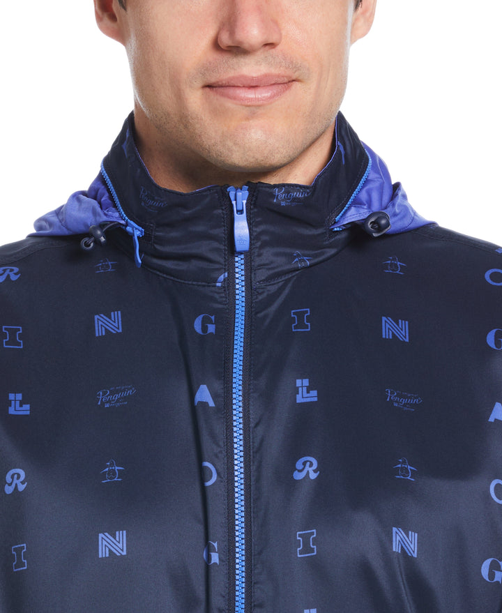 Logo Print Wind Jacket with Hidden Hood (Black Iris) 