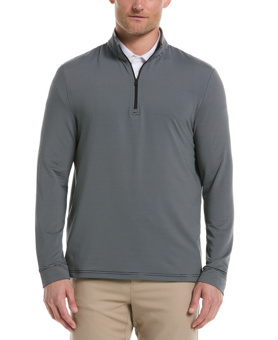 Long Sleeve Feeder Stripe Mock Neck  (Caviar) 