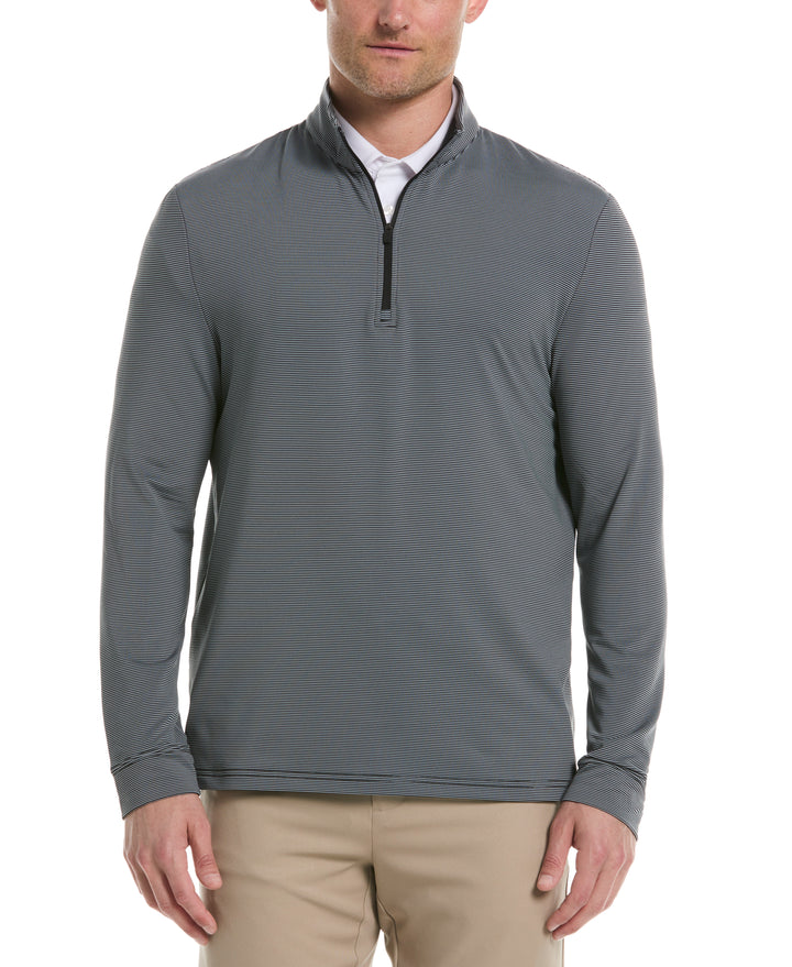 Long Sleeve Feeder Stripe Mock Neck  (Caviar) 