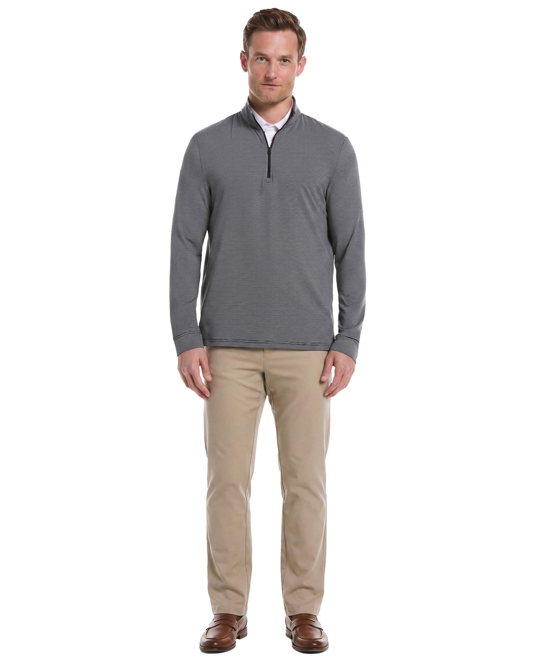 Long Sleeve Feeder Stripe Mock Neck  (Caviar) 